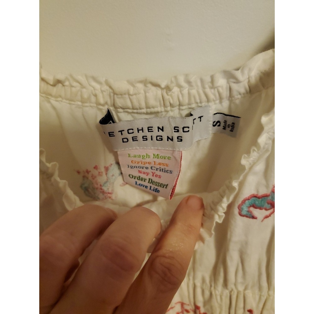 Gretchen‎ Scott Designs White Embroidered Boho Dress Sm Resort Wear Floral Beach - Picture 3 of 8